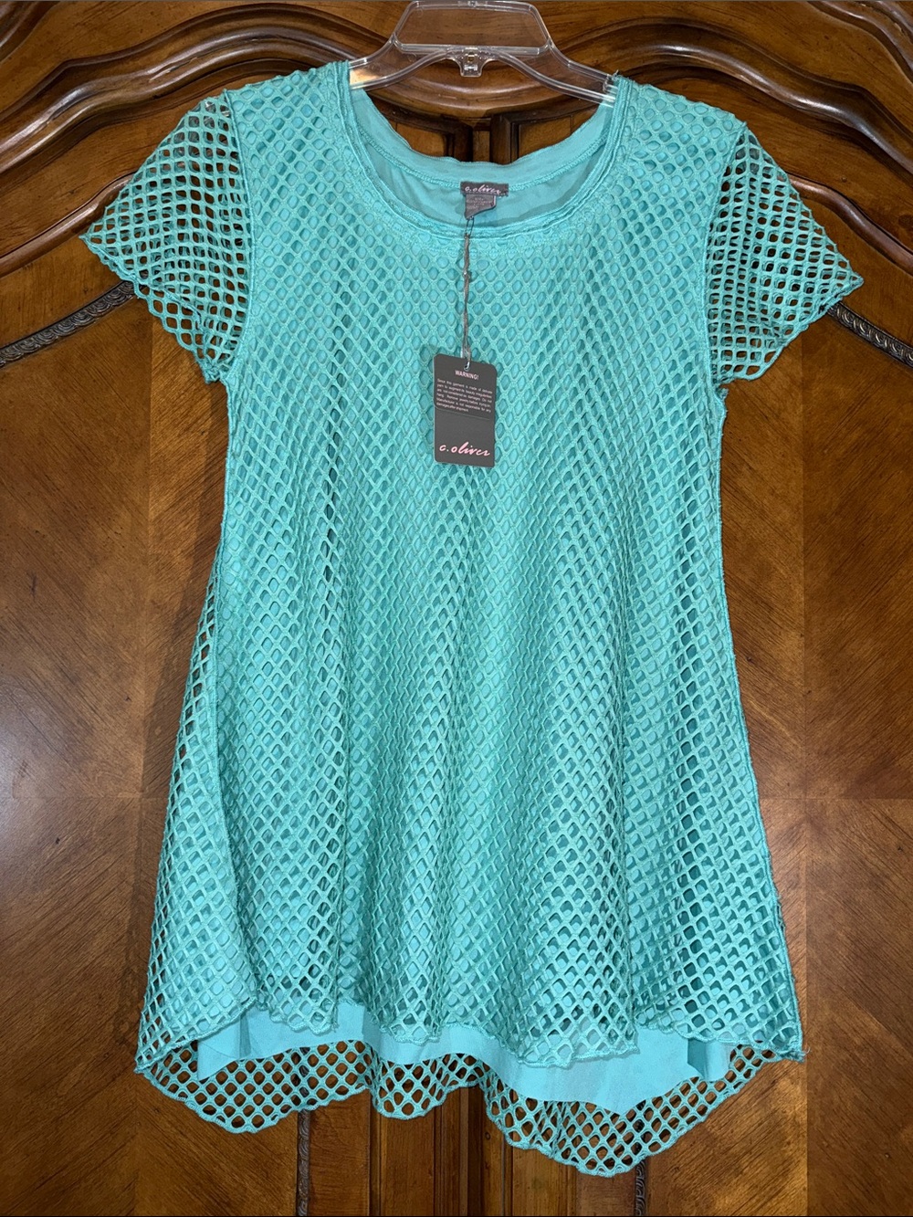 Aqua Crochet Overlay Short Sleeve Tunic